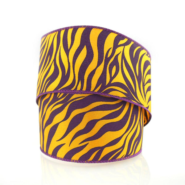 Zebra Print Polyester Wired Ribbon, 2-1/2-Inch, 10 Yards, Purple/Gold