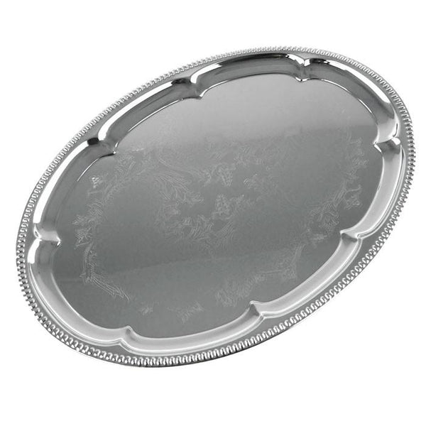 Reflective Shine Oval Serving Tray Brass Engraved, 16-inch