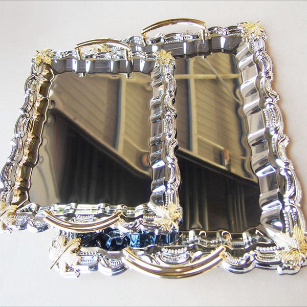 Stainless Steel Trays Metallic Brass with Gold Handle, 2-Piece