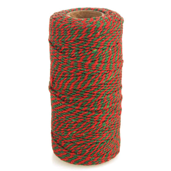 Cotton Bakers Twine Ribbon, 10 Ply, 100 Yards, Red/Green