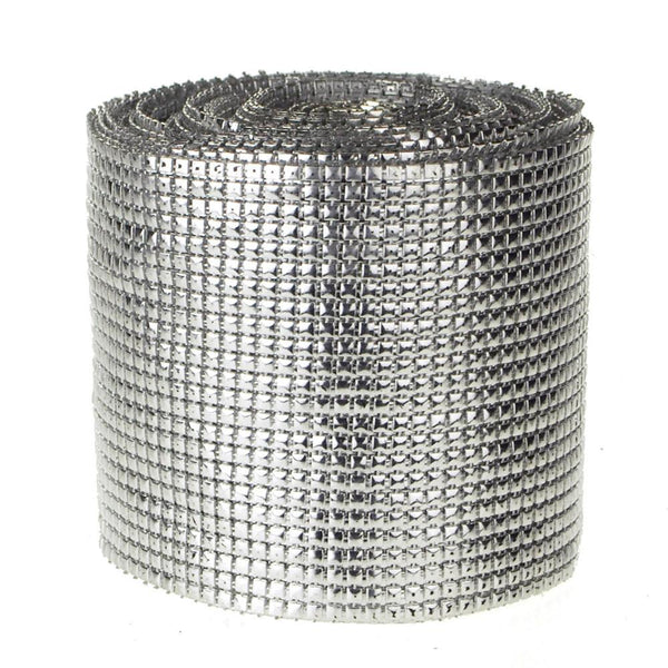 Square Metallic Mesh Wrap Ribbon 4-3/4-Inch, 10 Yards, Silver