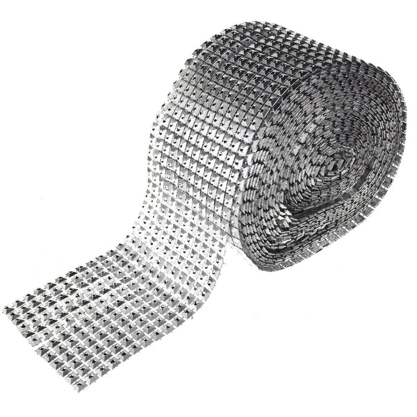 Square Studs Diamond Mesh Wrap Ribbon, 4-3/4-Inch, 10 Yards, Silver