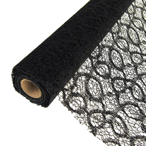Faux Lace Ribbon with Glitters, 19-Inch, 5 Yards, Black