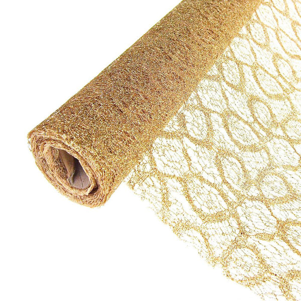 Faux Lace Ribbon with Glitters, 19-Inch, 5 Yards, Gold