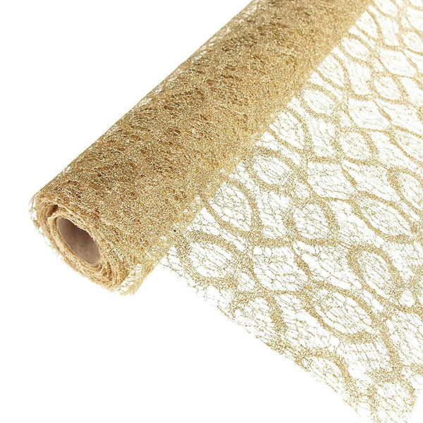 Faux Lace Ribbon with Glitters, 19-Inch, 5 Yards, Champagne