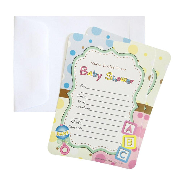 Baby Shower Invitation Envelope,  ABC Blocks Baby Rattle, 7-Inch, 12-Piece