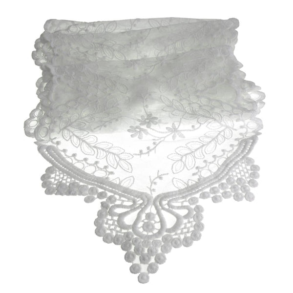 Floral Lace Table Runner, 12-Inch, 6-Feet, White