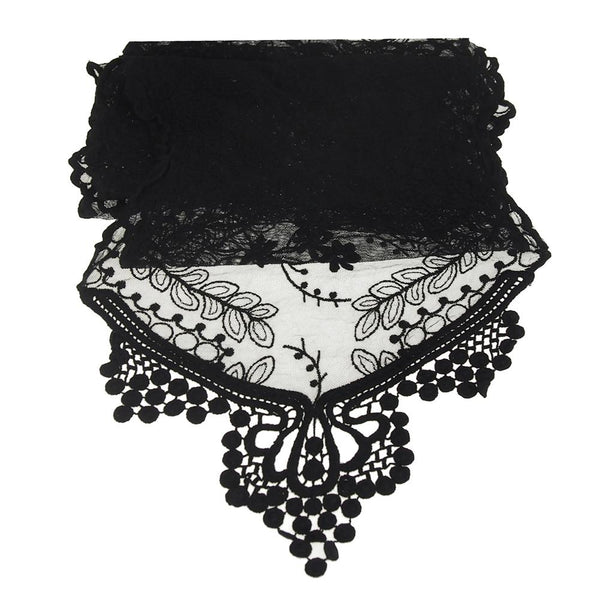 Floral Lace Table Runner, 12-Inch, 6-Feet, Black