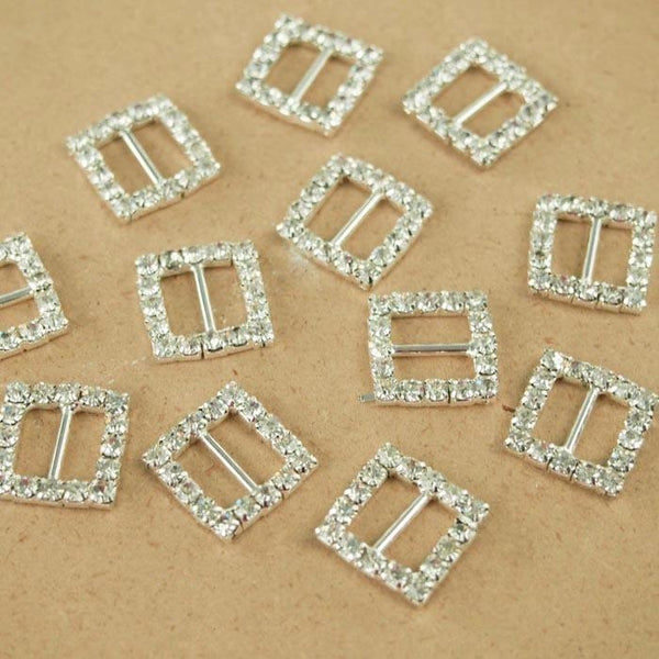 Rhinestone Crystal Buckles, 5/8-inch, 12-Piece, Square