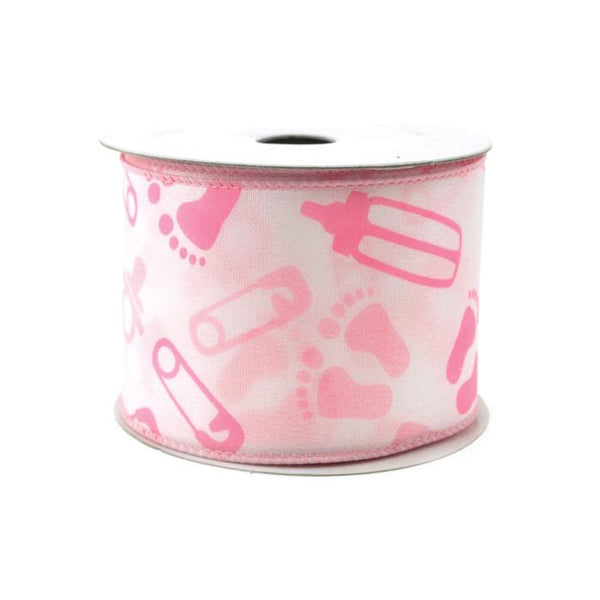 Baby Shower Items Polyester Wired Ribbon, 2-1/2-inch, 10-yard, Light Pink