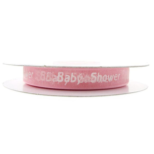 Baby Shower Print Organza Ribbon, 3/8-Inch, 25 Yards, Light Pink