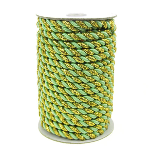 Gold Trim Twisted Cord Rope 2 Ply, 6mm, 25 Yards, Mint Green