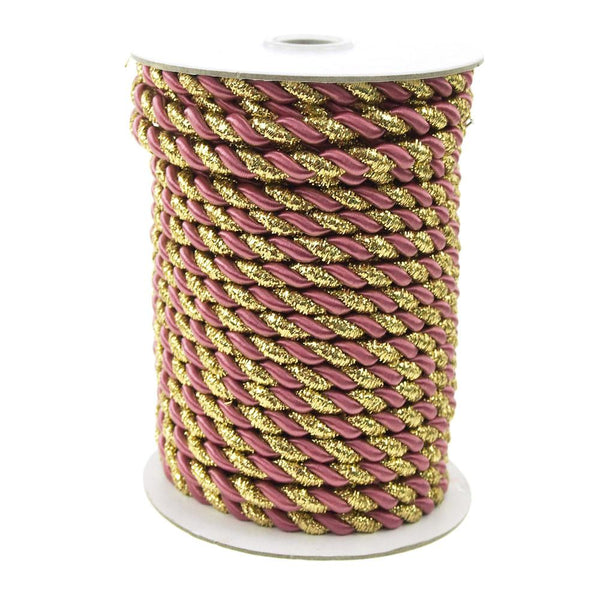 Gold Trim Twisted Cord Rope 2 Ply, 6mm, 25 Yards, Rosy Mauve