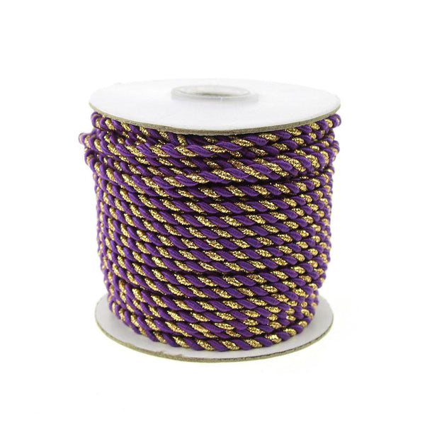 Twisted Cord Rope 2 Ply, 3mm, 25-yard, Gold Trim, Purple