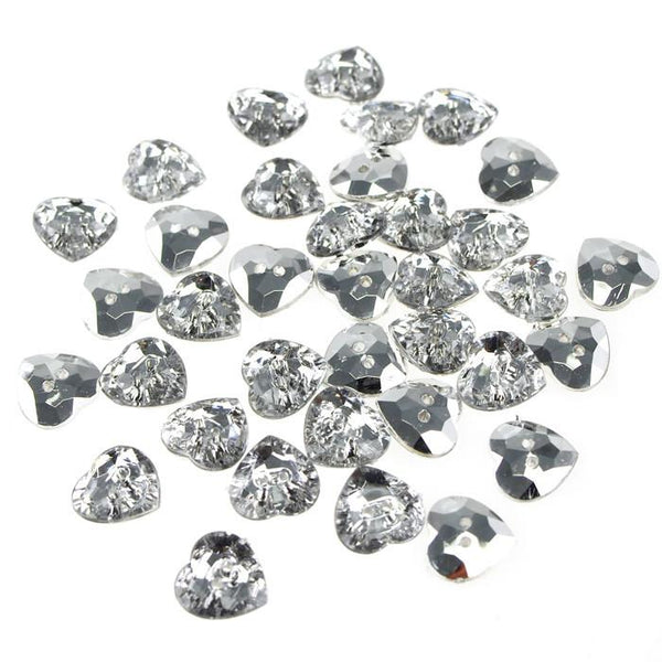 Acrylic Silver Heart Buttons, 1/2-Inch, 40-Piece