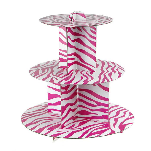 Spiral Zebra Cardboard Cupcakes Holder Stand, 12-Inch, Hot Pink