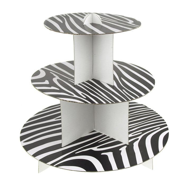 Zebra Cupcake Cardboard Stand, 3-Tier, 12-Inch, Black