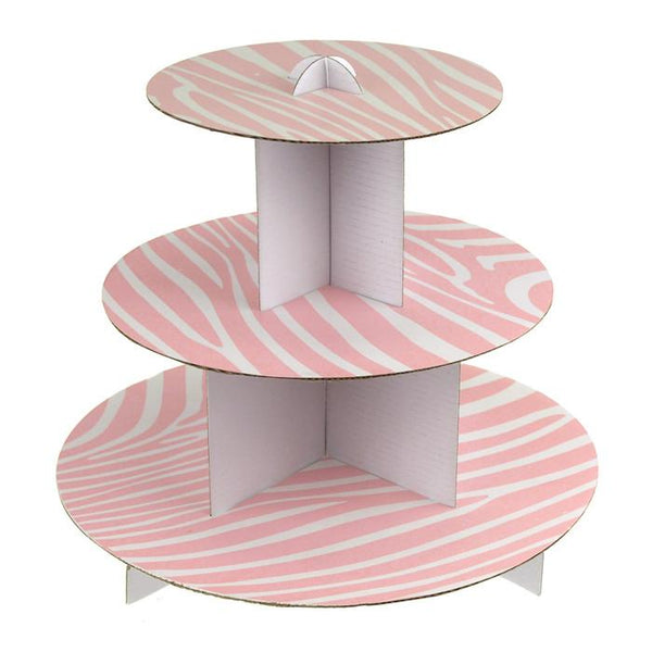 Zebra Cupcake Cardboard Stand, 3-Tier, 12-Inch, Light Pink