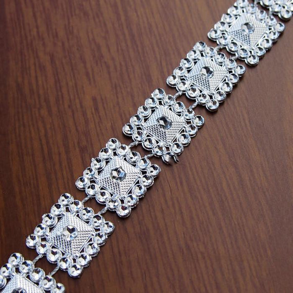 Loose Square Rhinestone Banding Trim Strand, 15mm, 10-yard