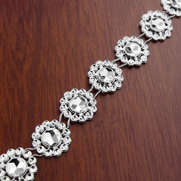 Daisy Flower Rhinestone Trim Strand, 15mm, 10-yard