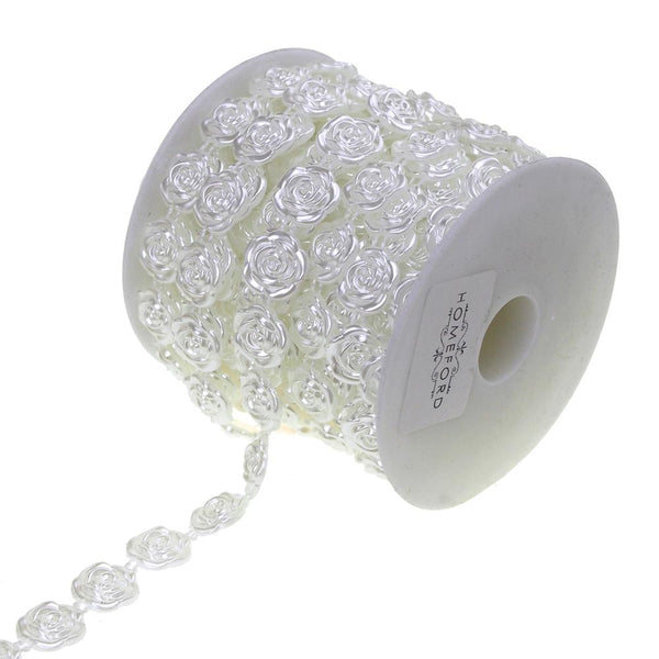 Plastic Rose Pearls Bead Strand Ribbon, 1/2-Inch, 10-Yard, White