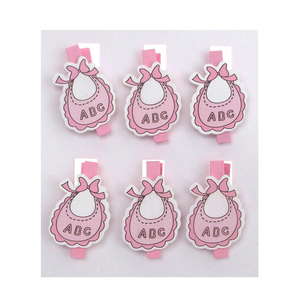 ABC Bibs Wooden Clothespins Baby Favors, 2-Inch, 6-Piece, Pink