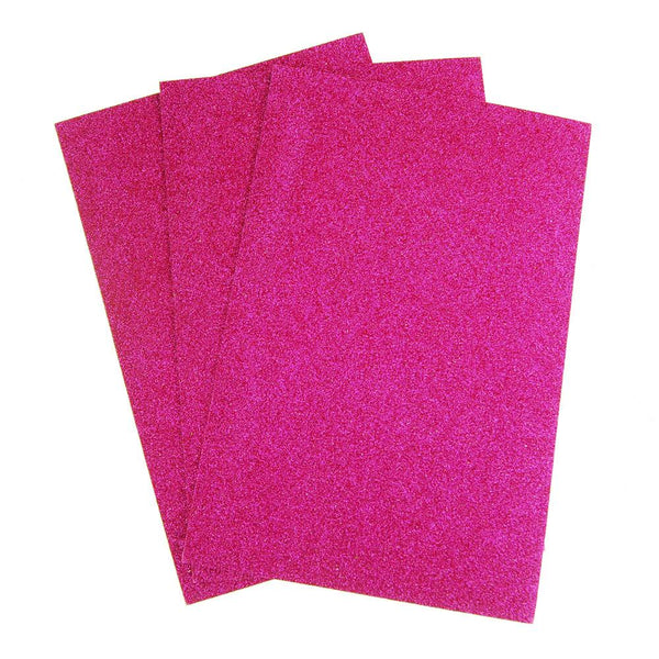 Self-Adhesive Glitter EVA Foam Sheet, 8-Inch x 12-Inch, 3-Count, Fuchsia