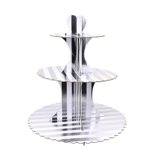 3-Tier Cardboard Cupcake Stand, Silver/White, 13-1/2-Inch