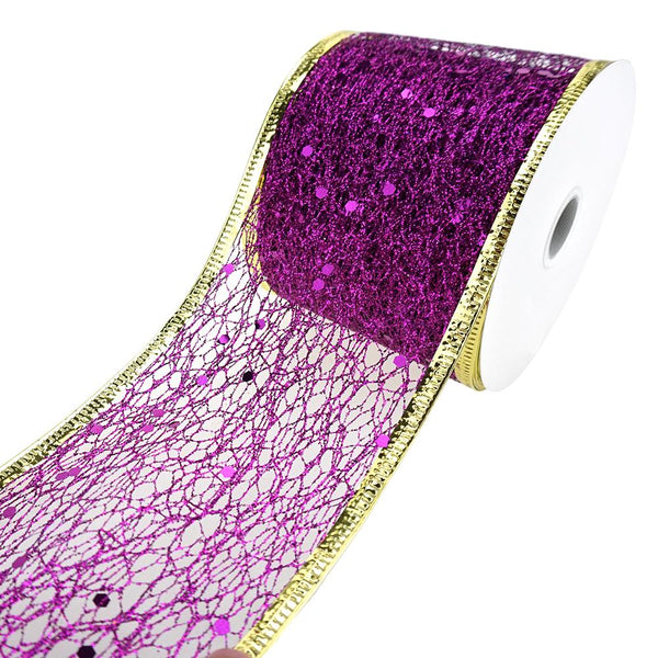 Glitter Web Netting Wired Edge Christmas Ribbon, 2-1/2-Inch, 10-Yard, Purple