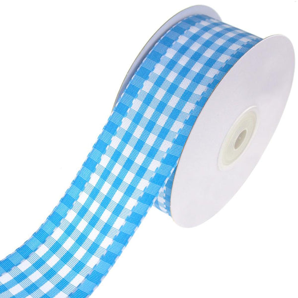 Colorful Saddle Stitched Gingham Ribbon, Blue, 1-1/2-Inch, 10-Yard