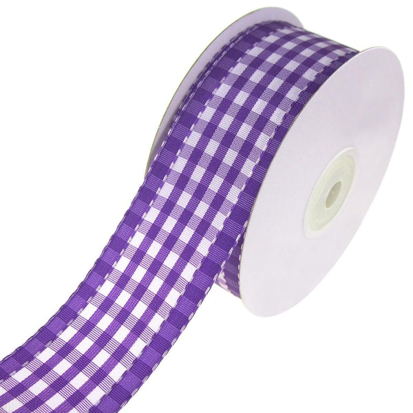 Colorful Saddle Stitched Gingham Ribbon, Purple, 1-1/2-Inch, 10-Yard
