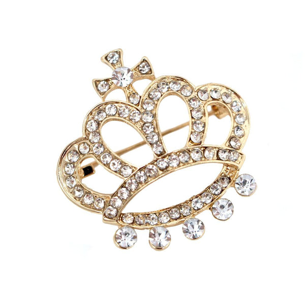 Rhinestone Queen Crown Brooch Pin, Gold, 1-1/2-Inch