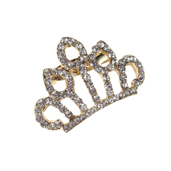 Rhinestone Princess Tiara Brooch Pin, Gold, 1-1/4-Inch