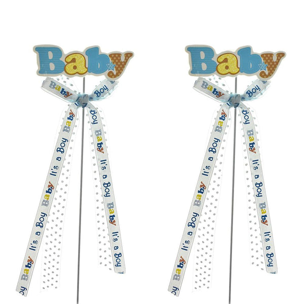 Baby Shower "Baby" Pick With Bow, 9-3/4-Inch, 2-Count, Blue