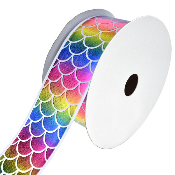 Mermaid Scales Laser Printed Ribbon, 2-1/2-Inch, 10-Yard, Rainbow