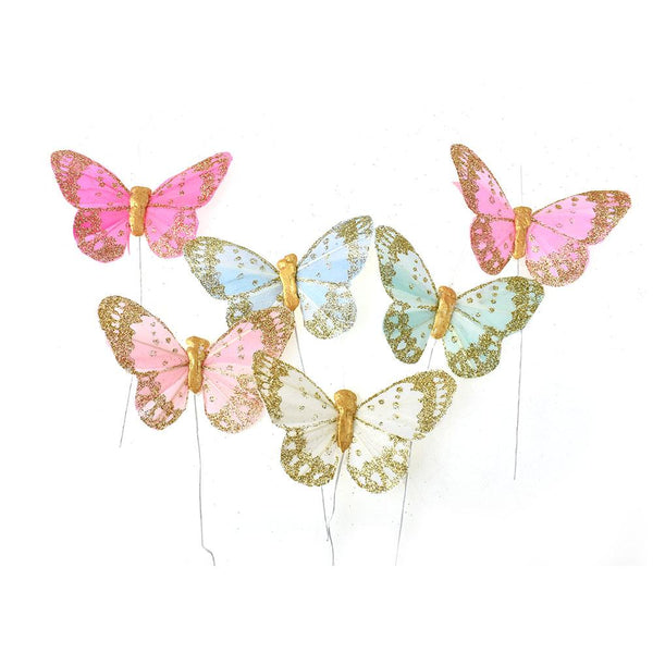 Gold Glittered Butterfly Floral Accents, 3-Inch, 12-Piece