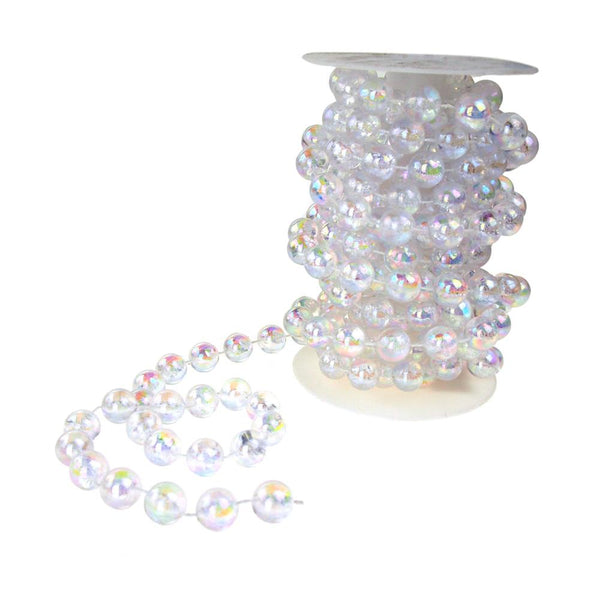 Round Plastic Pearl Bead Ribbon Spool, Iridescent, 14mm, 5-Yard