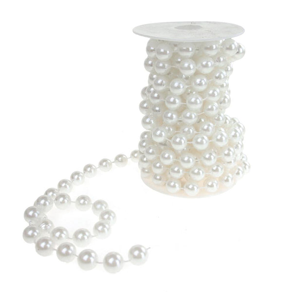 Round Plastic Pearl Bead Ribbon Spool, White, 14mm, 5-Yard