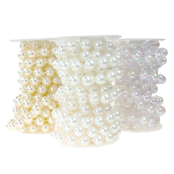 Round Plastic Pearl Bead Ribbon Spool, 14mm, 5-Yard