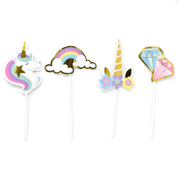 Rainbow Unicorn Theme Cupcake Toppers, 8-1/4-Inch, 12-Count
