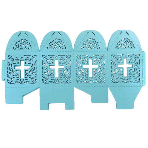 Laser Cut Favor Boxes, Cross, 2-Inch, 12-Piece, Turquoise