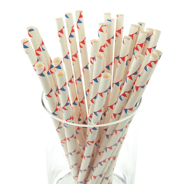 Pennant Banner Paper Straws, 7-3/4-inch, 25-Piece