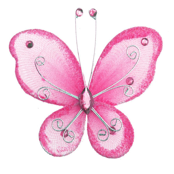 Organza Nylon Glitter Butterflies, 3-inch, 12-Piece, Light Pink