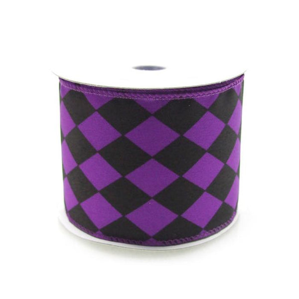 Harlequin Diamond Poly Ribbon, 2-1/2-inch, 10-yard, Purple/Black