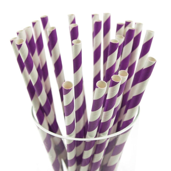 Candy Striped Paper Straws, 7-3/4-inch, 25-Piece,  Purple/White