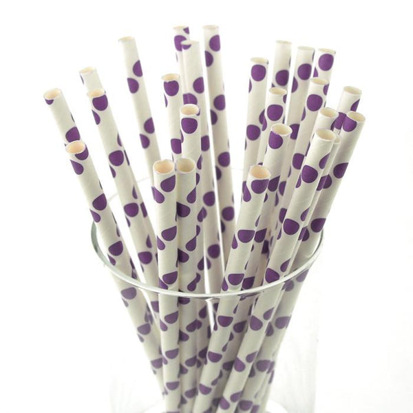 Large Dots Paper Straws, 7-3/4-inch, 25-Piece, Purple/White