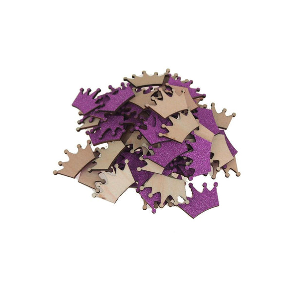 Royal Crown Glitter Wood Favors, 1-1/2-Inch, Purple, 50-Piece
