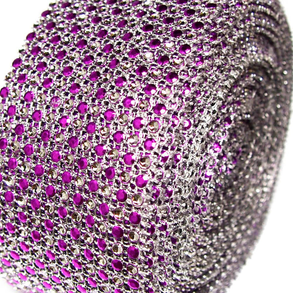 Two Tone Rhinestone Diamond Mesh Wrap Ribbon, 2-1/2-Inch, 10 Yards, Purple