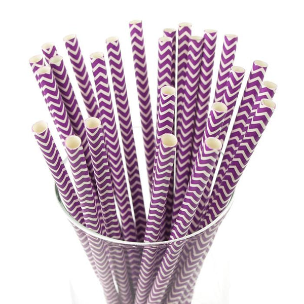 Chevron Paper Straws, 7-3/4-Inch, 25-Piece, Purple