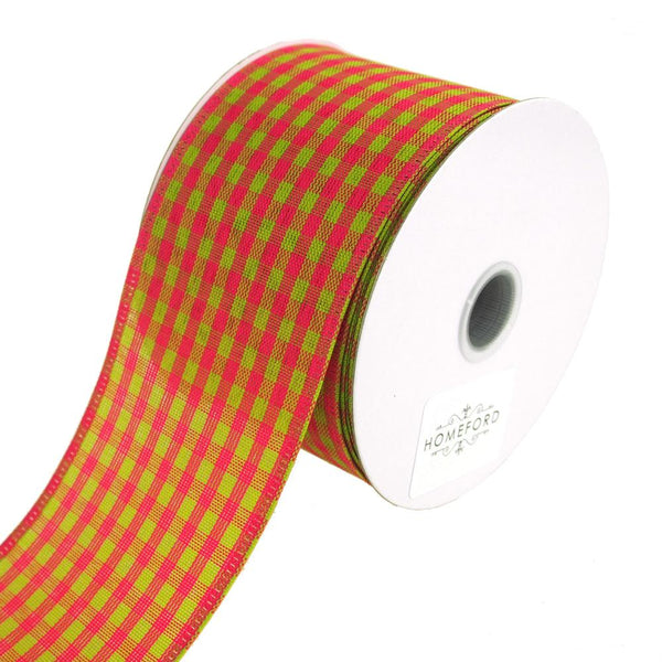 Gingham Canvas Ribbon Wired Edge, 2-1/2-Inch, 10 Yards, Fuchsia/Green